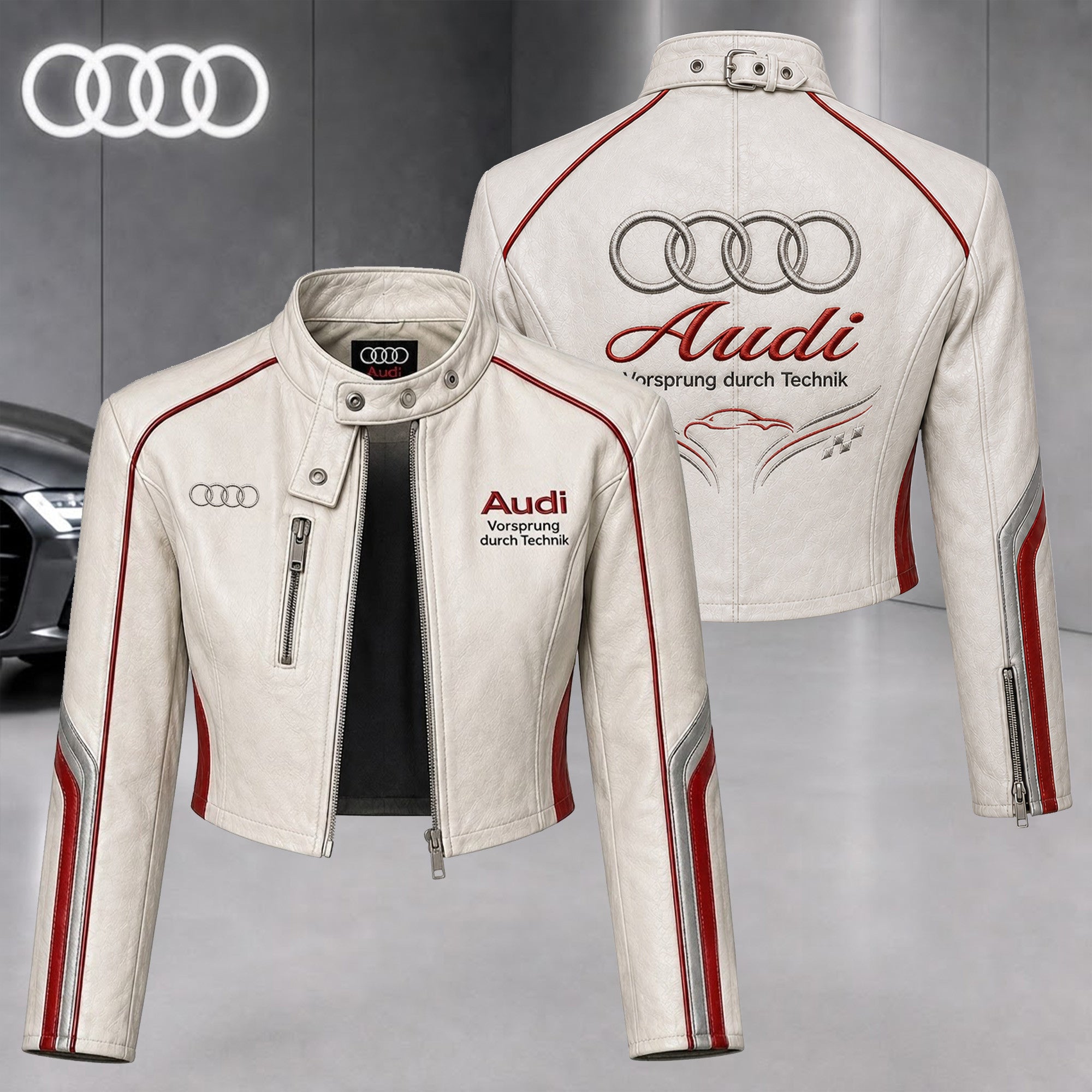 Premium AUD Cropped Leather Zipper Jacket TNSM