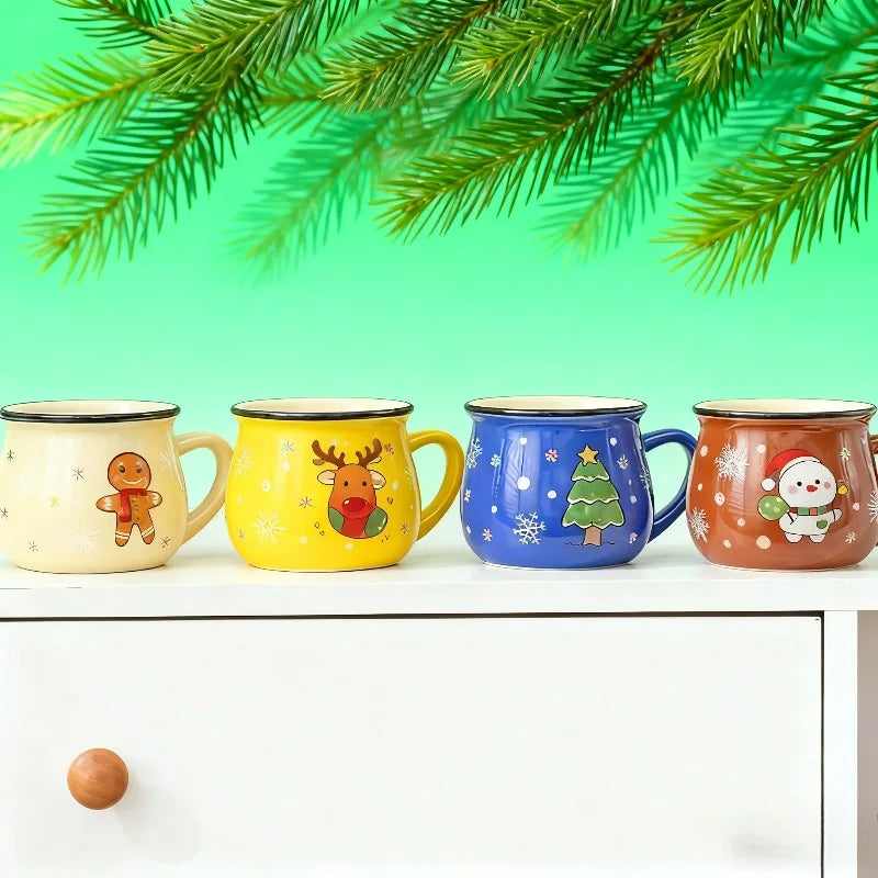 150ML Christmas Mugs Ceramic Cute Santa Elk Penguin Mousse Cup Coffee Cup for Office Home Milk Coffee Tea Cups Xmas Gifts